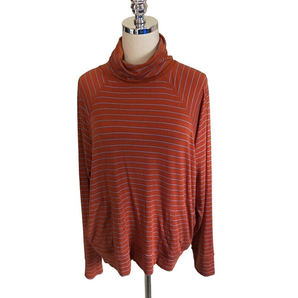 NEW Prana UPF 30 Orange Stripe Tencel Sol Shirt Women's Size Large Top NWT